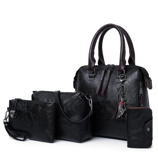 4PCS Women's Tassel Handbag Set – Luxury Leather Top-Handle & Shoulder Purses, Designer-Style Composite Bags for Elegant Everyday Fashion