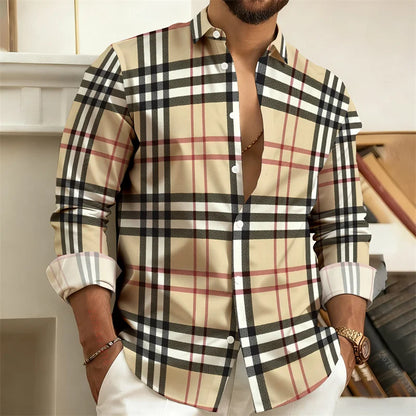 Men’s 3D Printed Plaid Long Sleeve Shirt – Fashion Casual Streetwear Top for Outdoor Everyday Wear, Sizes S–6XL