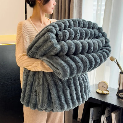 Soft Fluffy Throw Blanket – 250 GSM Warm Striped Blanket for Bed, Sofa & Couch