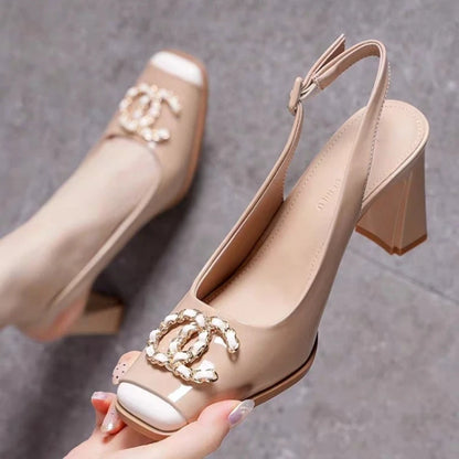 Sandalias de tacón alto con hebilla para mujer – Zapatos casuales cómodos con talón abierto para el verano, moda de diseñador para uso diario y compras