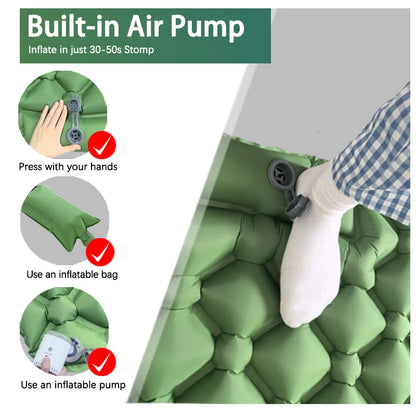 Matelas de camping gonflable d'extérieur – Tapis de couchage gonflable ultraléger avec pompe et oreiller intégrés pour la randonnée, le camping, les voyages et les aventures en plein air