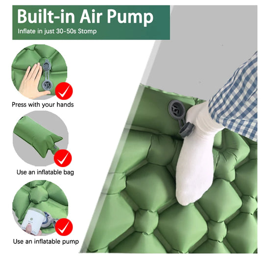 Colchoneta inflable de acampada para exteriores – Esterilla de aire ultraligera con bomba y almohada integradas para senderismo, mochilismo, viajes y aventuras al aire libre