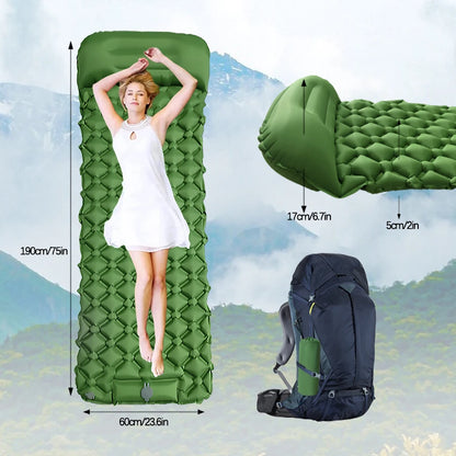 Matelas de camping gonflable d'extérieur – Tapis de couchage gonflable ultraléger avec pompe et oreiller intégrés pour la randonnée, le camping, les voyages et les aventures en plein air