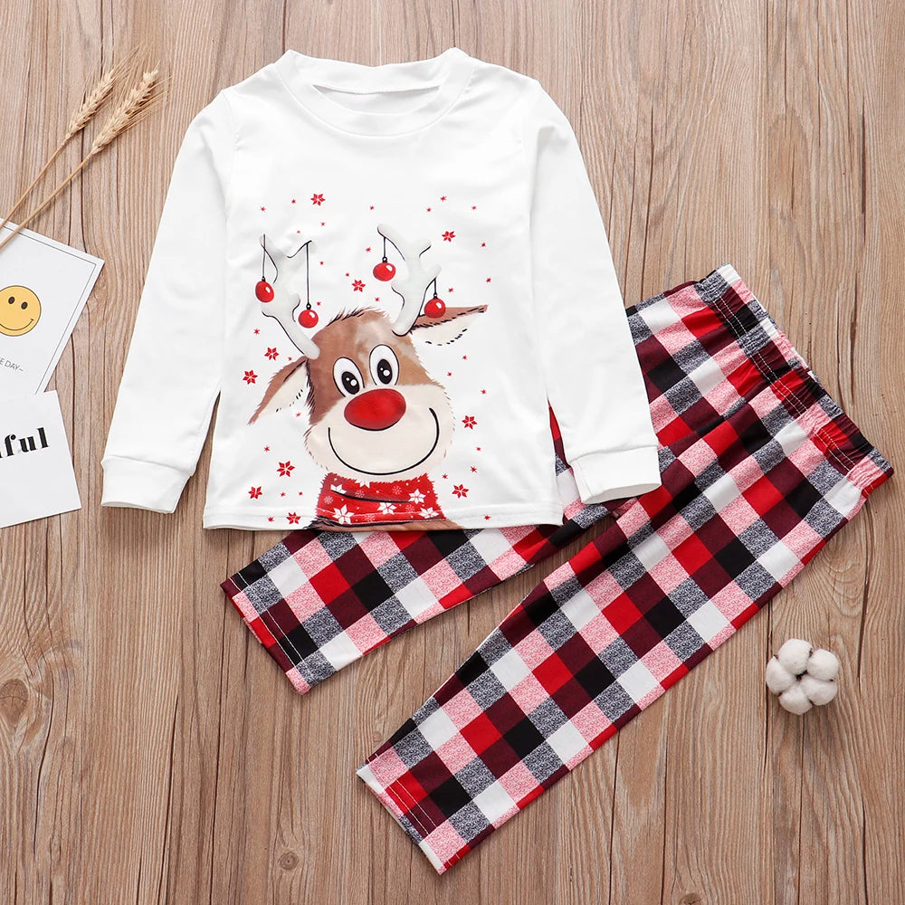 Family Matching Christmas Pajamas Set – Deer Print Tops & Pants Xmas Sleepwear for Mother & Kids, Baby Romper & Pet Dog Clothes