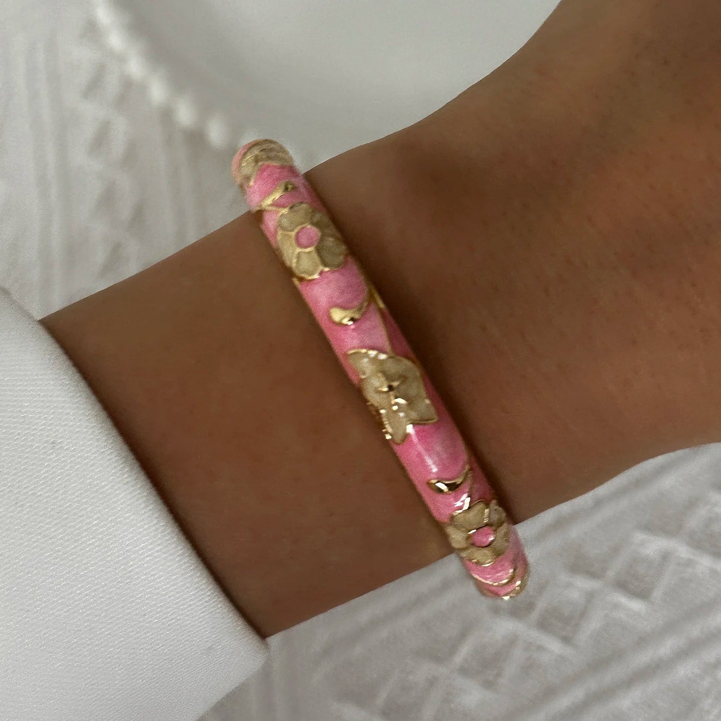 Elegante pulsera de esmalte de flores con circonitas – Pulsera retro chapada en oro con ojo turco floral para mujer | Joyería de moda para fiesta