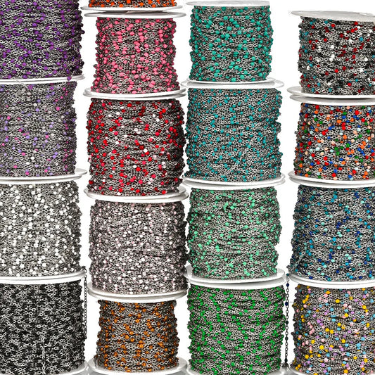 Cadena de cuentas de esmalte de acero inoxidable de 1M – Cadena de bricolaje de aceite de goteo de colores para collares, pulseras y fabricación de joyas