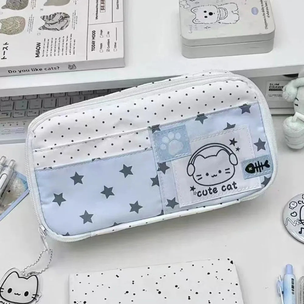 Trousse à crayons Chat à pois – Sac à stylos mignon grande capacité multi-couches, Organisateur de papeterie élégant pour l'école, le bureau et l'utilisation quotidienne