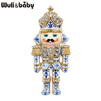 Wuli&baby Blue & White Porcelain Christmas Brooches for Women – Santa Claus, Cat, Christmas Tree & Nutcracker Brooch Pins for New Year