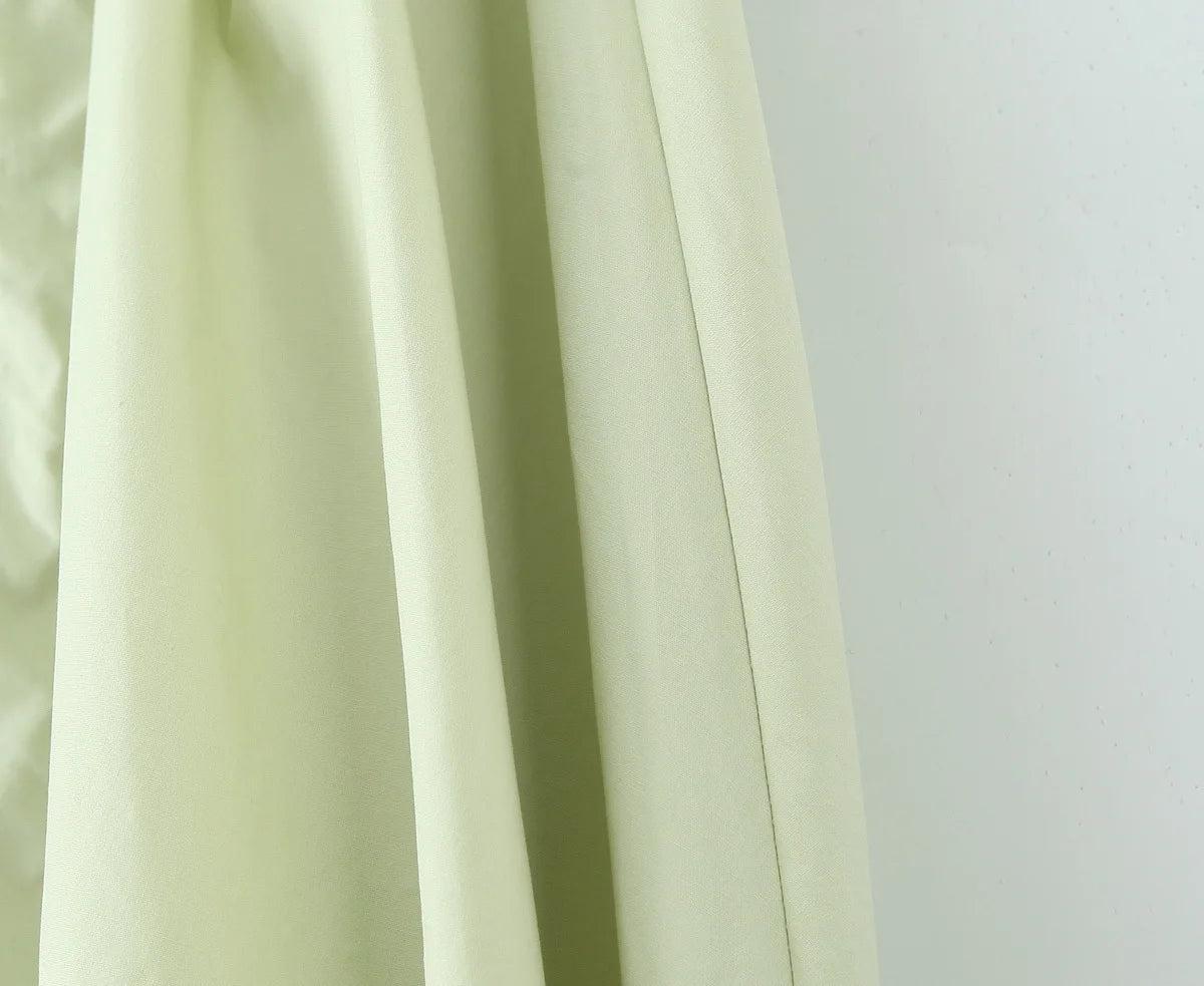YENKYE Women’s Sexy Backless Green Halter Midi Dress Elegant Low Waist A-Line Cotton Summer Evening Party Robe
