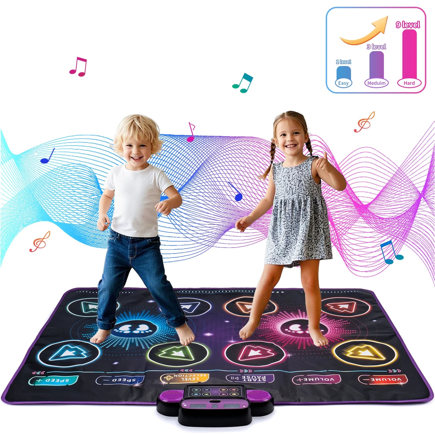 Kids Electronic Dance Mat – Double Player Music Dance Pad with 9 Levels Educational Toy