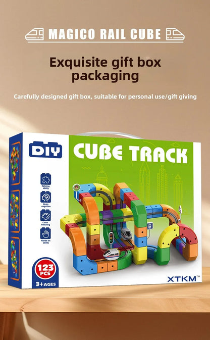 Ensemble de construction de train magique – Jouet de labyrinthe de voiture de rail magnétique électrique pour enfants, cadeau éducatif STEM