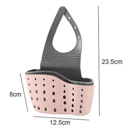 Adjustable Kitchen Sink Drain Basket Sponge & Soap Holder Hanging Sink Organizer