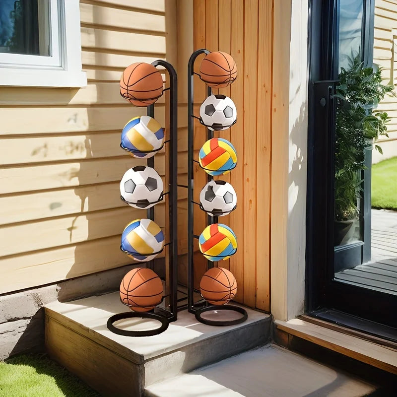 Organisateur de ballons de sport en métal noir – Support de rangement multifonctionnel pour la maison, le garage et la salle de sport