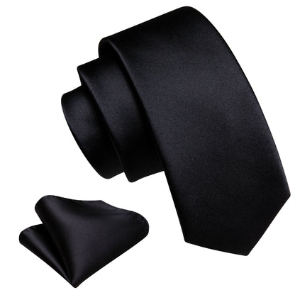 Set de corbata negra para hombre con pañuelo de bolsillo y gemelos. Corbata tejida para ocasiones formales de negocios o bodas.