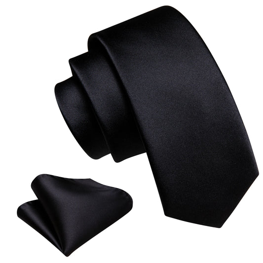 Ensemble cravate noire pour hommes avec pochette et boutons de manchette - cravate tissée formelle pour affaires et mariage