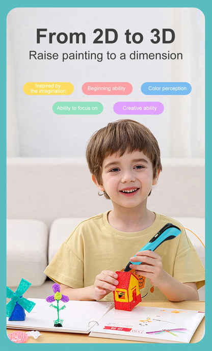 Lápiz 3D para niños – Lápiz de dibujo DIY recargable con juego de filamento PLA para manualidades creativas