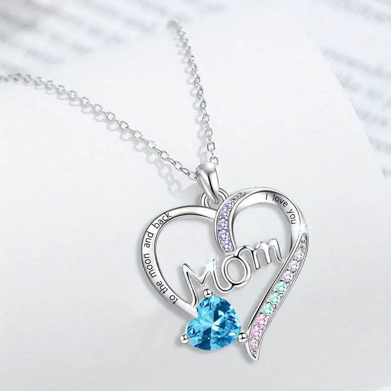 I Love You Mom Heart Pendant Necklace – Acrylic Decor with Alloy Chain, White K Plated Fashion Jewelry Gift for Women