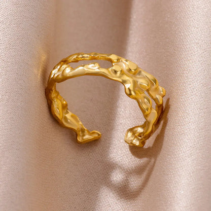 Anillo abierto grueso dorado vintage – Anillo llamativo geométrico de acero inoxidable para mujer