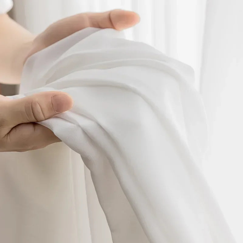 Premium Sheer Voile Curtains – White Linen-Look Window Panels for Bedroom & Living Room