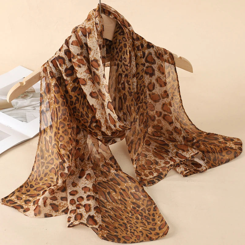 Women's Printed Chiffon Scarf Shawl – Lightweight Silk-Feel Long Wrap for Beach, Travel & Outdoor Wear, Fashion Headband Accessory
