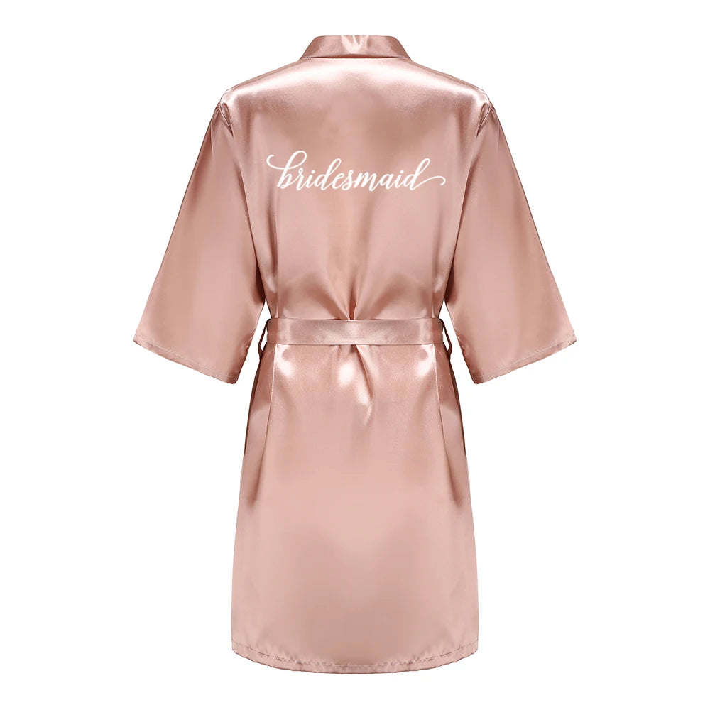 Rose Gold Satin Bridesmaid Robe – Team Bride Wedding Bathrobe for Women | Bridal Party Kimono Gown for Maid of Honor & Mother Gift