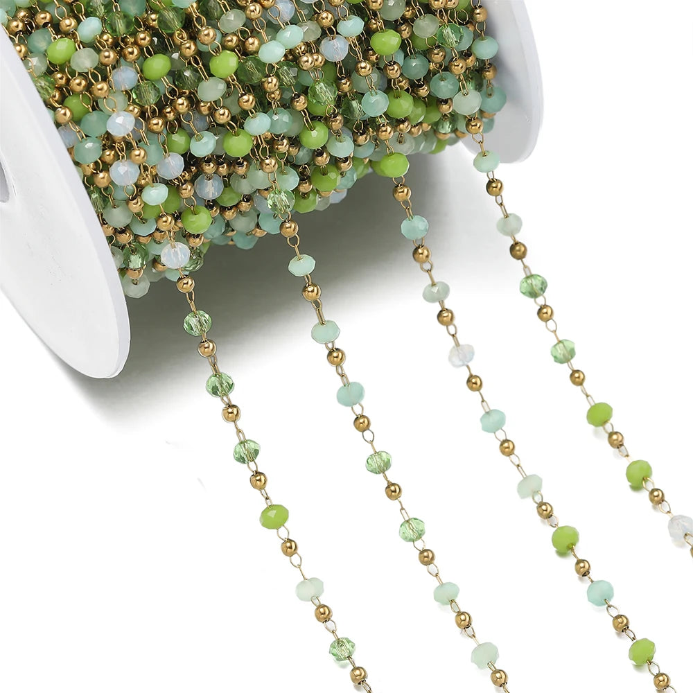 Cadena de Cuentas de Cristal de Acero Inoxidable de 1 m para Fabricación de Joyas – Cadena con Clip Multicolor para Collares, Pulseras y Manualidades DIY