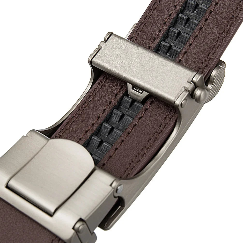 Men's 3.5cm Alloy Automatic Buckle Belt – Durable PU Leather Waist Belt, High-End Fashion Business Strap for Casual & Formal Wear