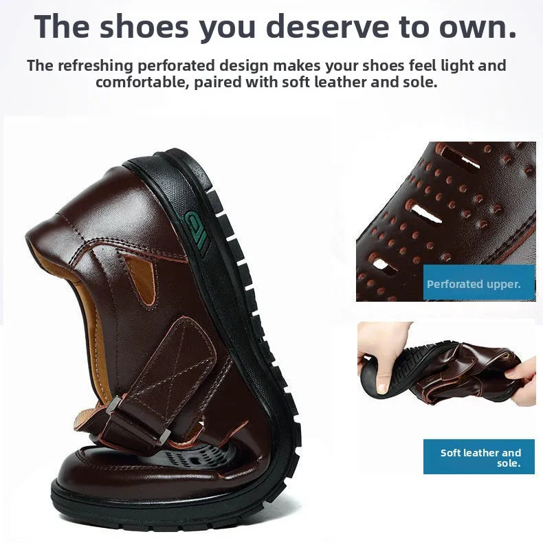 Sandalias de cuero genuino para hombre antideslizantes transpirables sin cordones casuales de verano para caminar