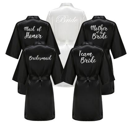 Women’s Black Satin Robe – Silky Kimono Bridal Wedding Bridesmaid Loungewear Dressing Gown
