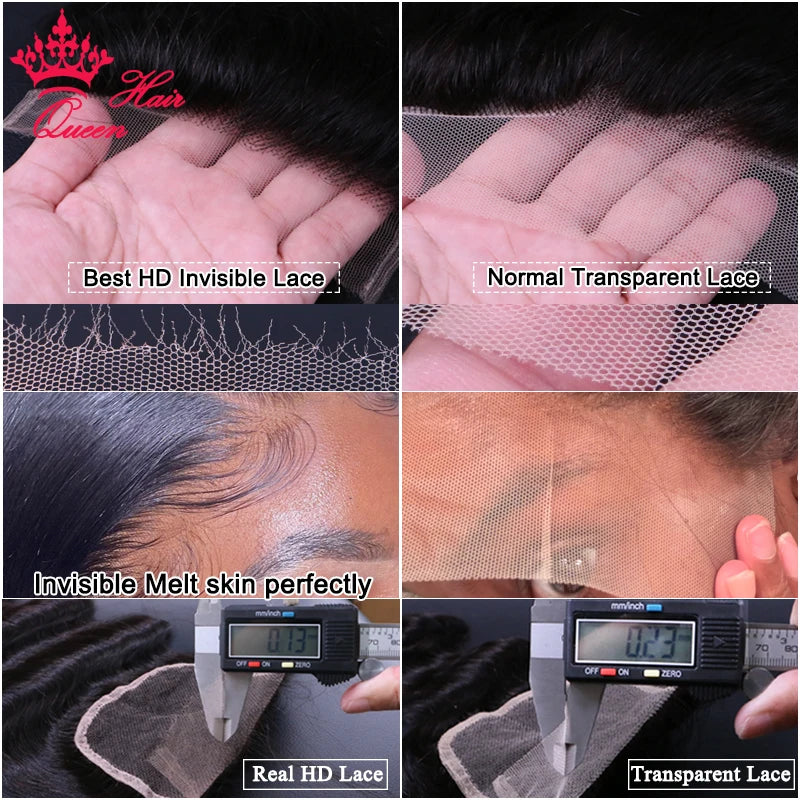 Frontal y cierre de encaje invisible HD de cabello humano virgen con ondas o liso – 13x6, 13x4, 7x7, 6x6, 5x5, 4x6 y 4x4