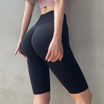 Pantalones cortos de yoga de cintura alta para mujer – Pantalones cortos deportivos fruncidos para realce de glúteos, para correr, gimnasio, fitness y control de abdomen