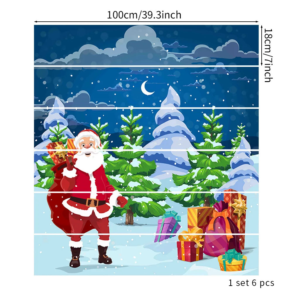 6PCS 18×100CM Christmas Staircase Background Fabric – Holiday Stair Banner Decorations for Christmas Party & Home Decor