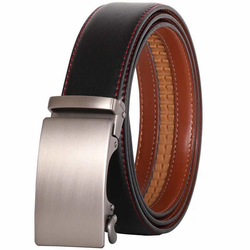 Plyesxale Men's Brown Leather Belt 2026 – Automatic Buckle Vintage Belt for Jeans, Luxury-Style Casual Waist Strap, Ceinture Homme B9