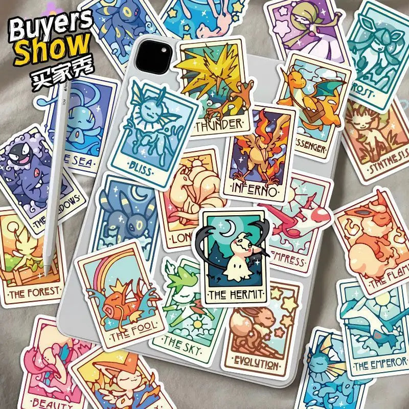 60PCS Pokémon Tarot Card Stickers – Waterproof Cute Cartoon Decals for Phone, Laptop & Notebook