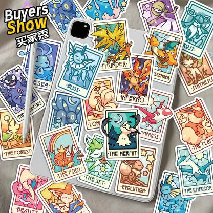 60PCS Pokémon Tarot Card Stickers – Waterproof Cute Cartoon Decals for Phone, Laptop & Notebook