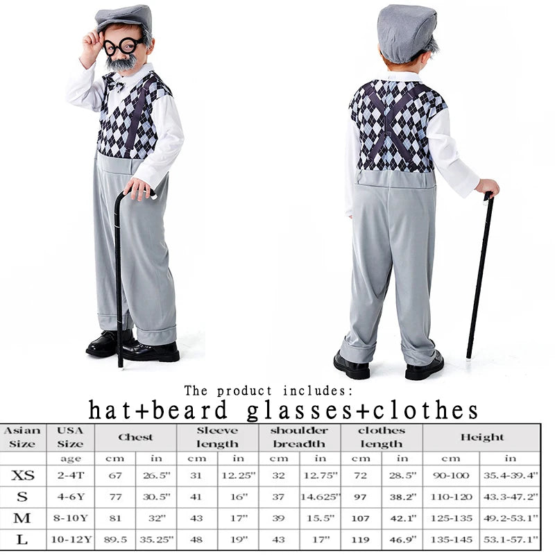 Halloween Children’s Cosplay Costumes – Grandpa & Centenarian Character Performance Wear for Kids Dress-Up & Stage Play