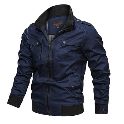 Men’s Cotton Bomber Jacket – Retro Casual Cargo Coat with Zipper Pockets, Pilot-Style Workwear Outerwear