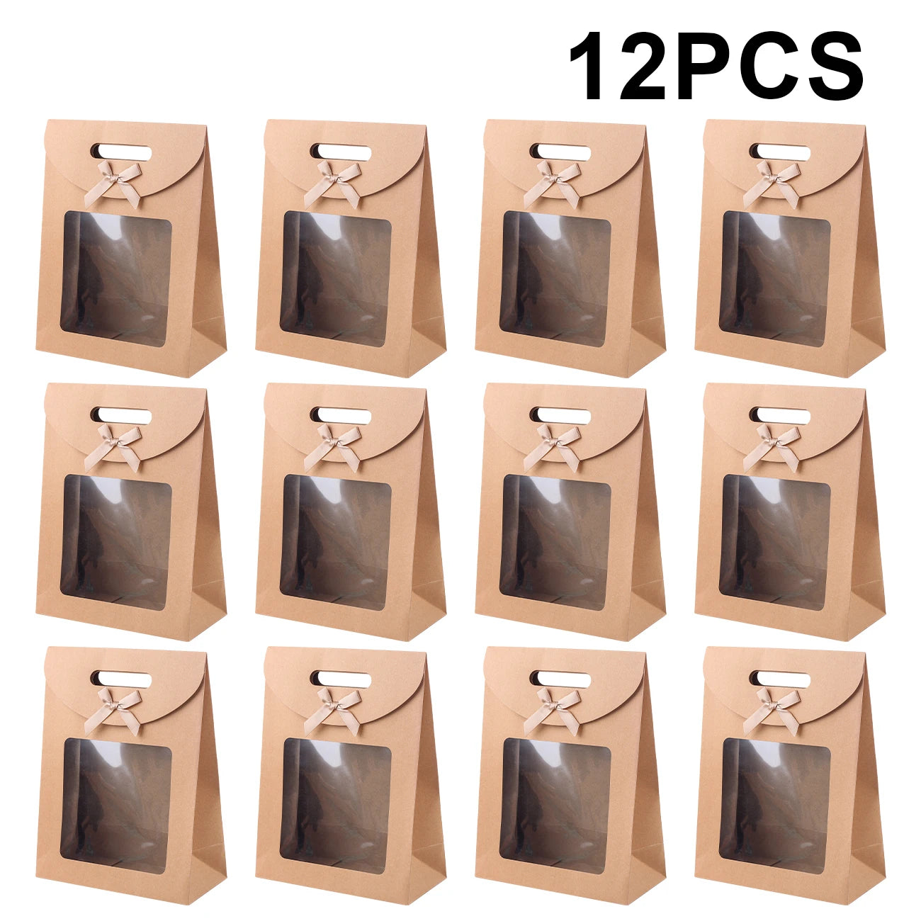 6/12 Bolsas de regalo de papel kraft con ventana para galletas, dulces, recuerdos de boda, regalos de Navidad y embalaje de fiesta reutilizable