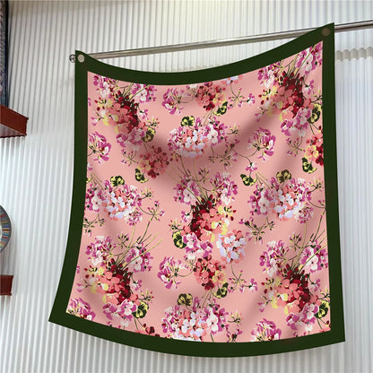 Foulard carré en soie 90 cm pour femme, motif floral, sergé de luxe, bandana, châle, hijab, cache-col, écharpe de tête