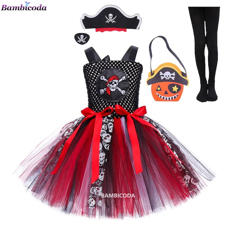 Girls Pirate Costume Dress – Fancy Cosplay Outfit for Halloween, Carnival & Party Dress-Up, Ages 3–10Y