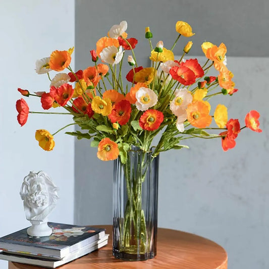 Ramo de amapolas artificiales de 4 cabezas – Flores artificiales realistas para decoración del hogar, jardín, decoración de bodas, arreglos de fiesta y proyectos florales de bricolaje