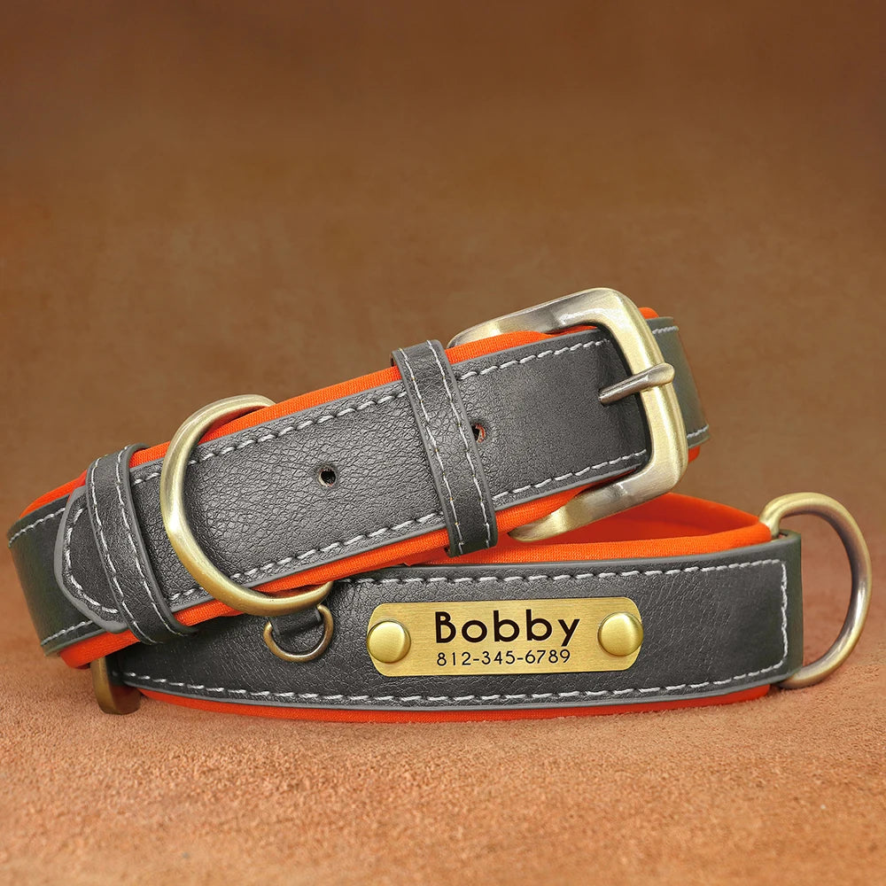 Collar de perro de piel sintética personalizado con placa de identificación grabada gratuita – Collar ajustable suave acolchado para perros pequeños, medianos y grandes