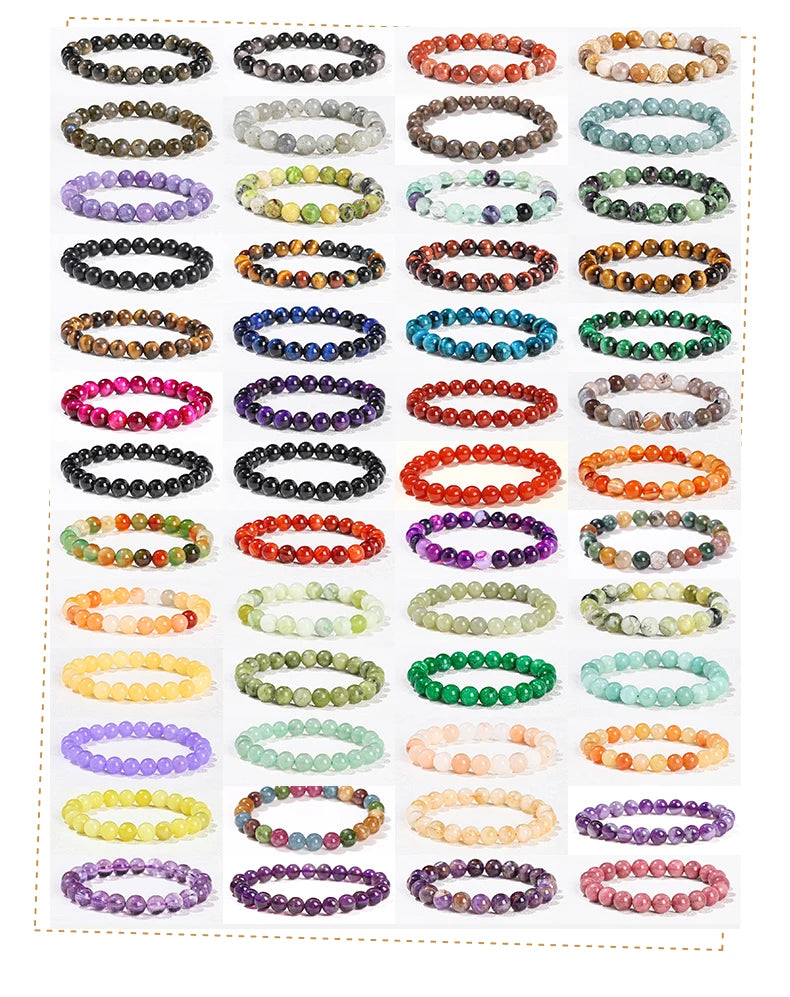 Natural Stone Beaded Bracelet – Obsidian, Fluorite, Quartz & Jasper Crystal Stretch Bracelet for Men & Women | Yoga Healing Jewelry