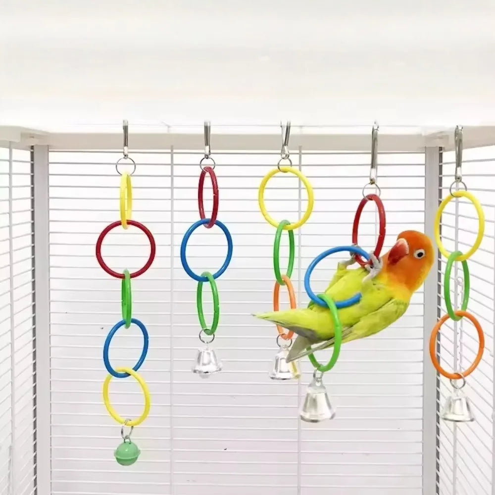 Colorful Plastic Bird Cage Hanging Ring Toy – Interactive Climbing & Swing Toy for Parrots and Small Birds, Boredom Relief Accessory