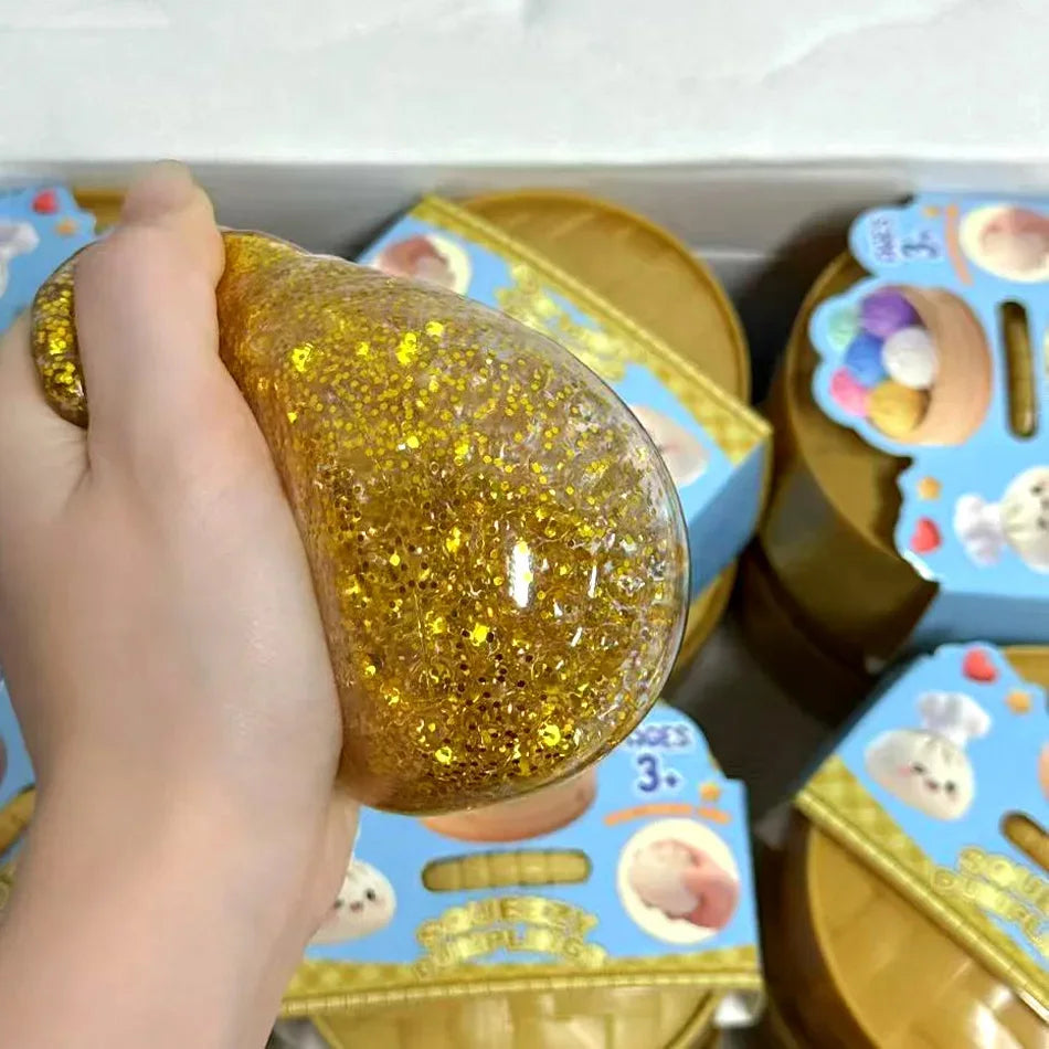 1–12PCS Glitter Dumpling Squishy with Box – Sensory Squeeze Stress Relief Fidget Toy, Glitter Dumplings Set