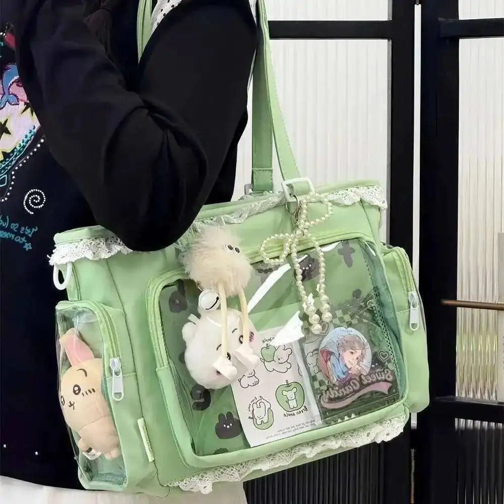 Bolsa Ita Japonesa Y2K para Mujer – Bonito Bolso de Hombro Transparente Lolita, Bolso Cruzado Grande de Exhibición DIY, Cartera de Moda Kawaii para la Escuela, Viajes y Uso Diario