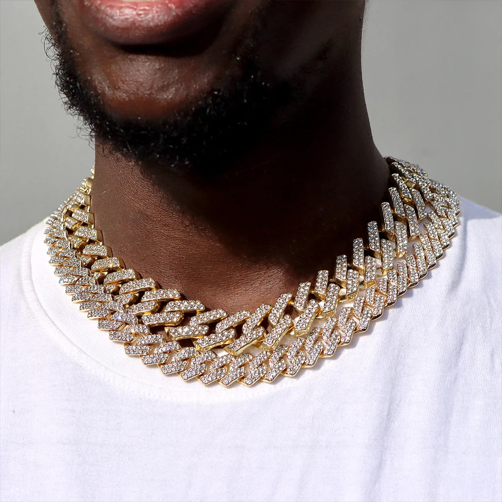 Cadena Cubana de Eslabones Iced Out de 14mm – Gargantilla Hip Hop con Diamantes Engastados para Hombres y Mujeres | Joyería de Lujo de Moda Urbana