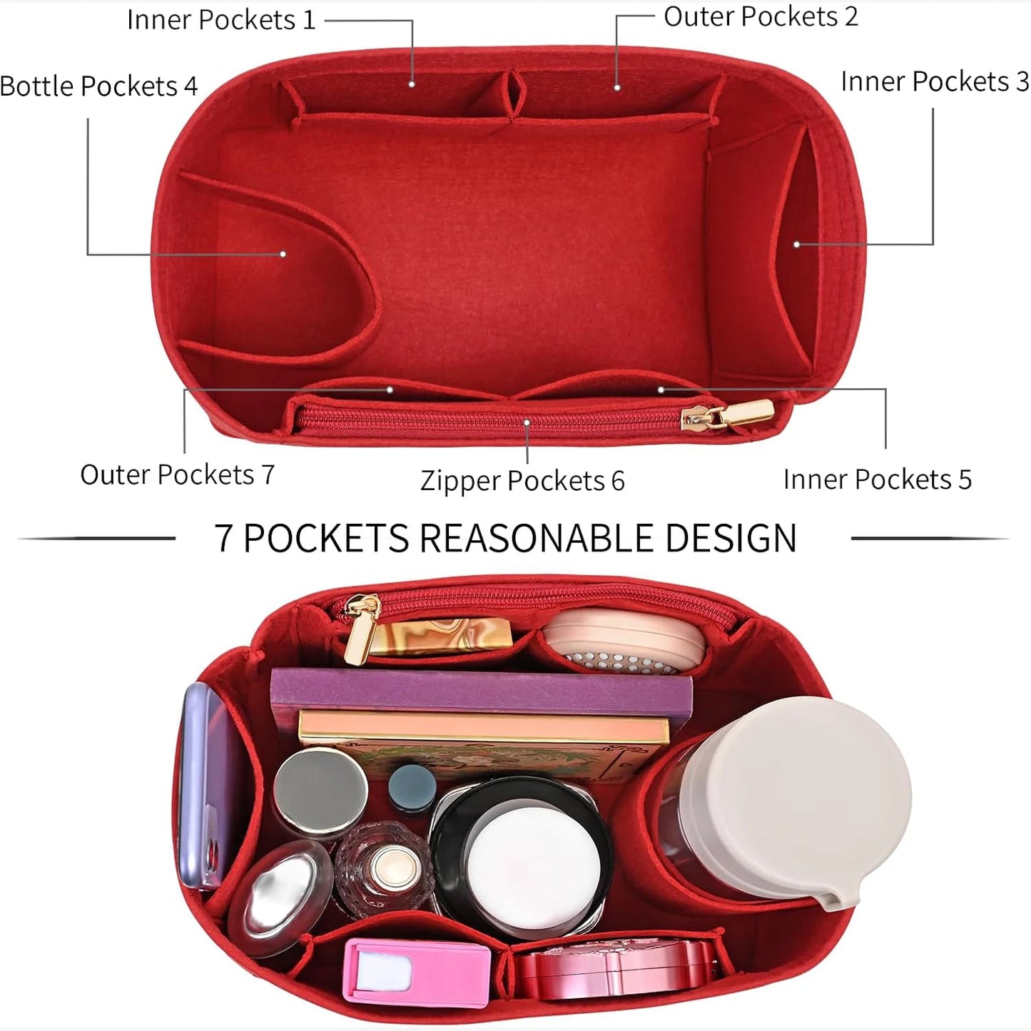 Separador organizador de fieltro para bolso – Divisor de almacenamiento para bolsos Speedy 25/30/35 y Neverfull, organizador interno multibolsillos para bolsos de lujo, carteras y bolsos de mano