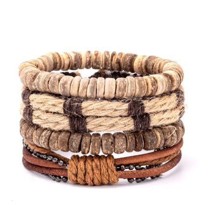 Bohemian Leather Bracelet for Men – Hand-Woven Wooden Bead Charm Bracelet | Vintage Fashion Jewelry Gift for Him