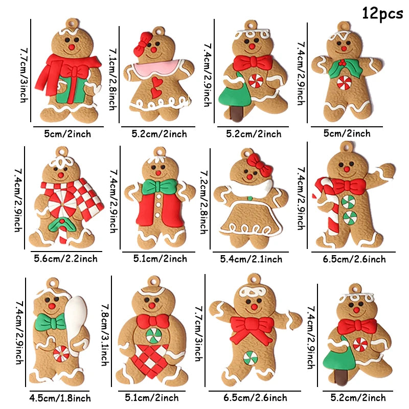 6/12PCS Gingerbread Man Christmas Pendants – DIY Xmas Tree & Gift Box Decorations for Holiday Scenes, New Year Gifts & Party Supplies